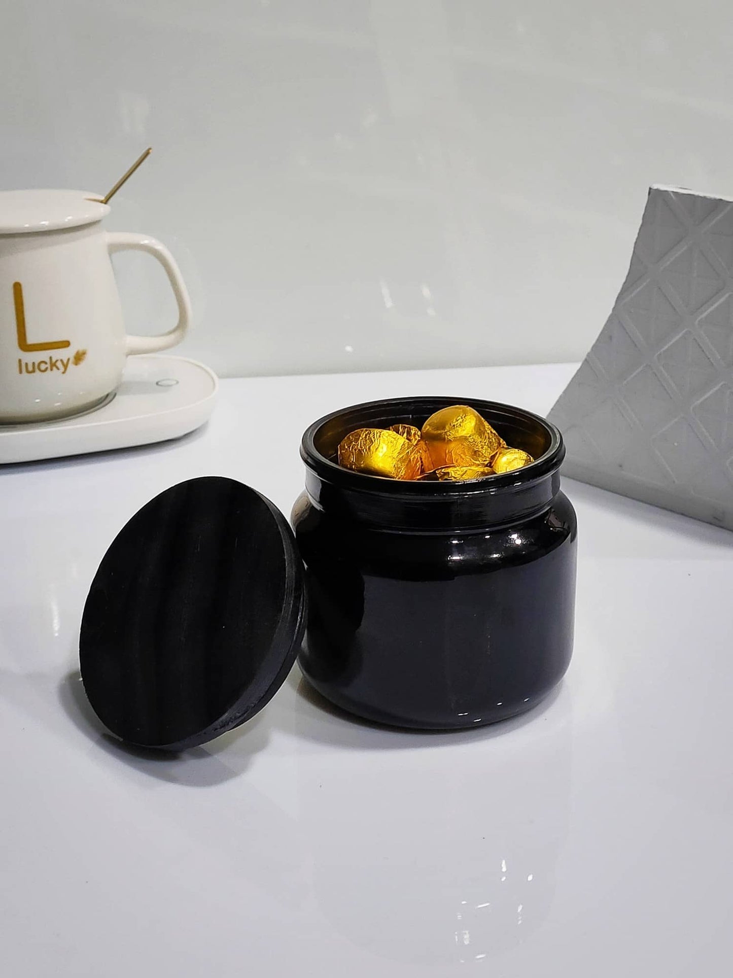 Black Glass Jar Set of 2